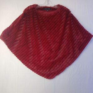 Black Rivet Faux Fur Red Poncho Size S/M
